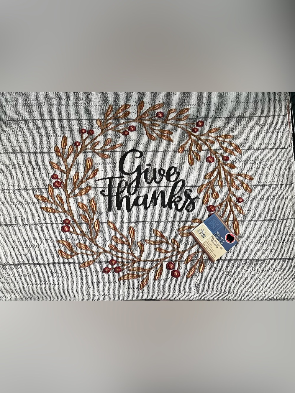 Give Thanks Fall Decorative Tapestry Placemat - Ivory with Gold and Red Wreath
